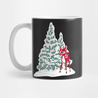 Vintage Christmas Tree Cookie with Red Baby Deer Ornament in Snow Mug